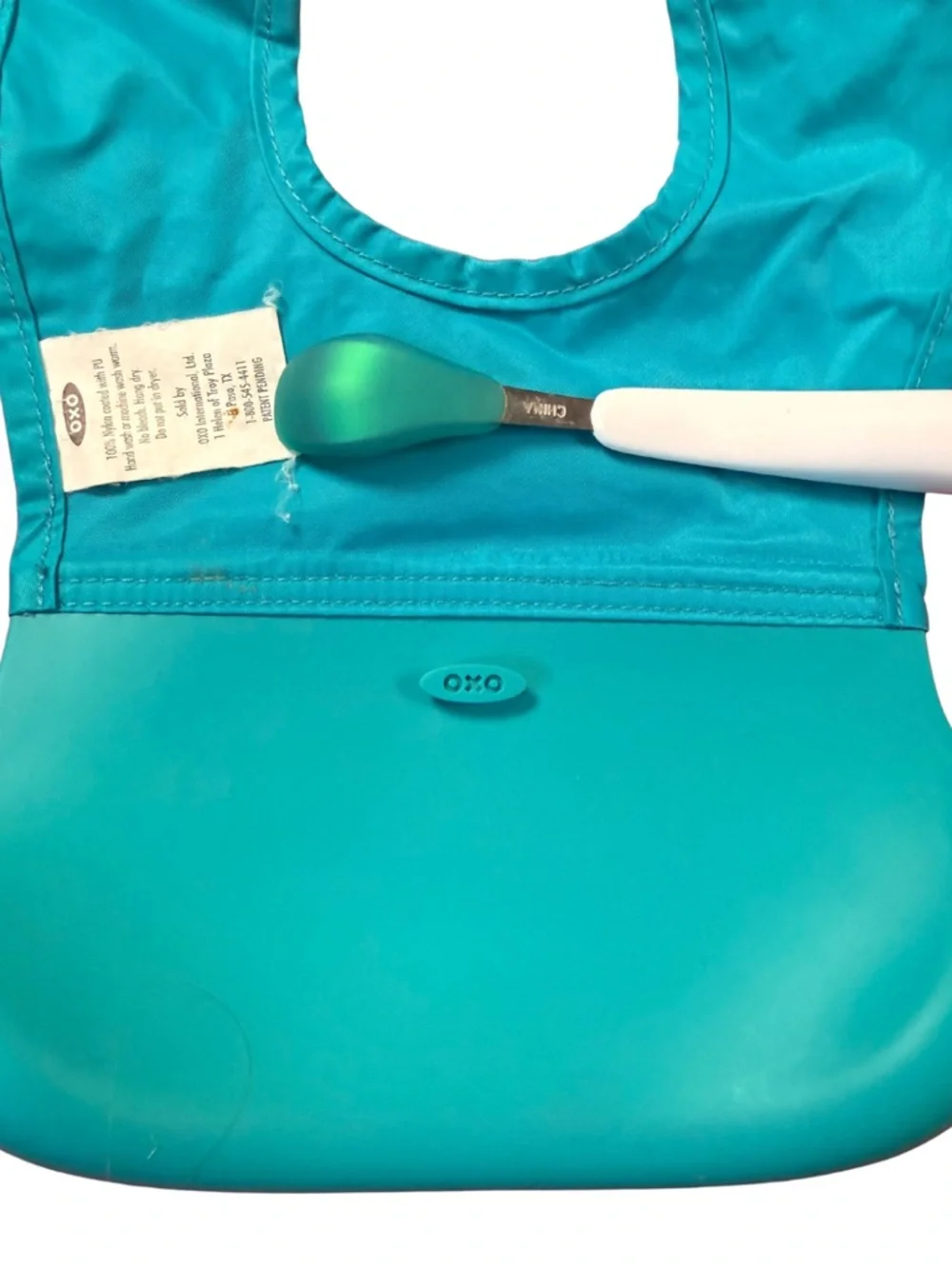 🥣 OXO Teal Silicone Baby Bib Spoons Feeding Set Gender Neutral Unisex